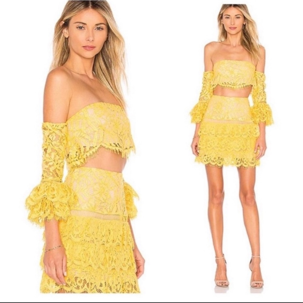 LOVERS + FRIENDS YELLOW LACE TWO PIECE SET